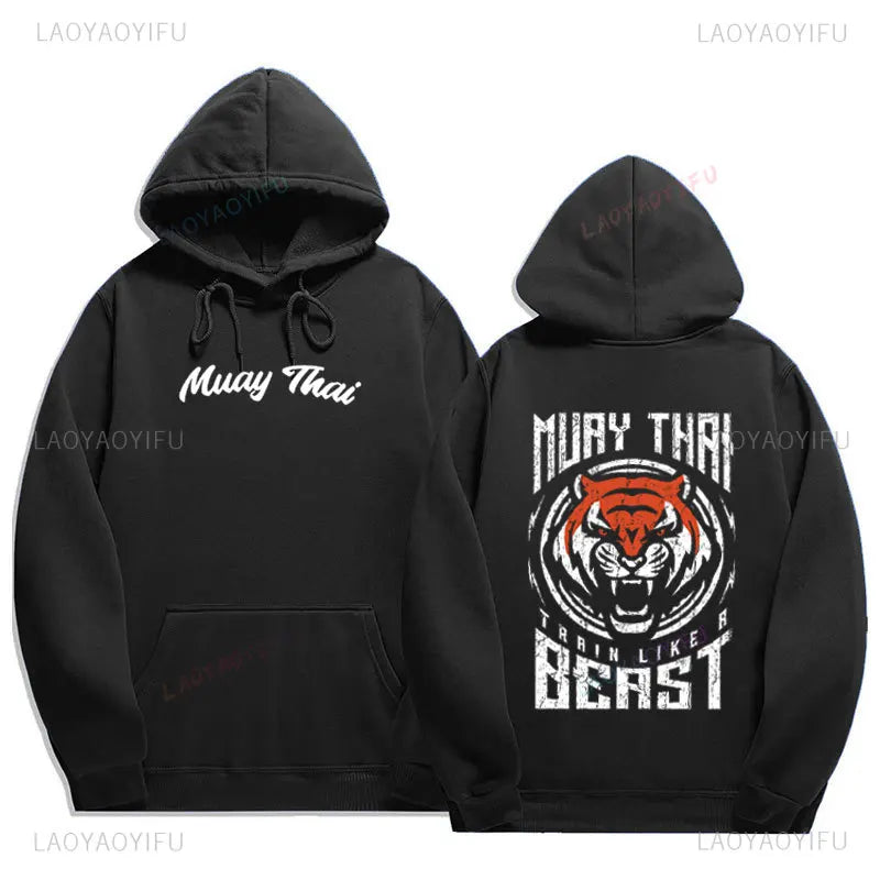 Muay Thai Hoodie – MMA Fighter Sweatshirt with Tiger Tattoo Graphic, Thailand Style