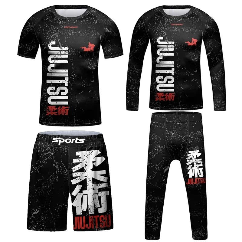 Kids MMA Jiu Jitsu Rashguard Set – T-Shirt, Pants & Shorts | BJJ, Muay Thai, Kickboxing Sportswear