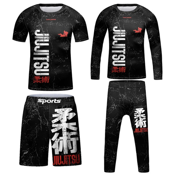 Kids MMA Jiu Jitsu Rashguard Set – T-Shirt, Pants & Shorts | BJJ, Muay Thai, Kickboxing Sportswear