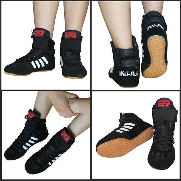 Good Quality Boxing shoes Top pro competition black wrestling boot MMA high shoes muay Thai Martial arts shoes size 35#-45#