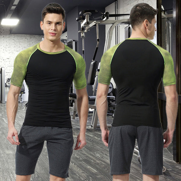 Men's Sets Splice Tight Skin Compression Sport Suit Men MMA Rashguard Body T-Shirt + Shorts Sportswear Sets Male Sporting Suits